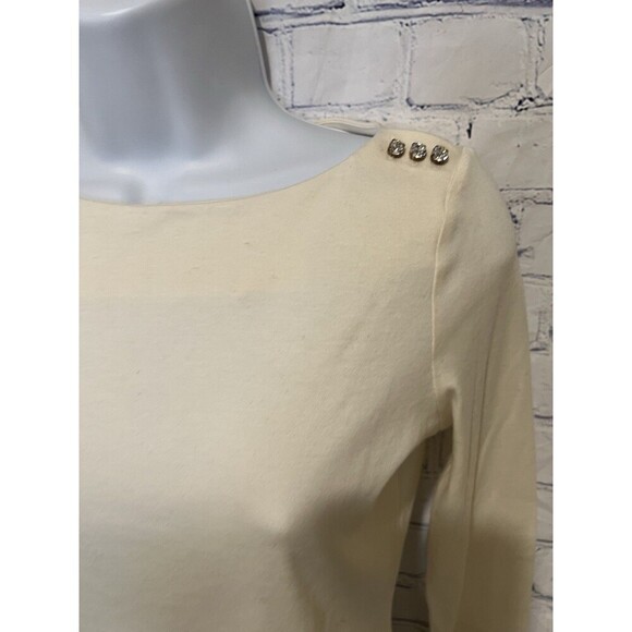 Talbots Lot Of 2 Pink & Ivory Cotton Rhinestone Button Boat Neck Knit Top Petite - Picture 9 of 14